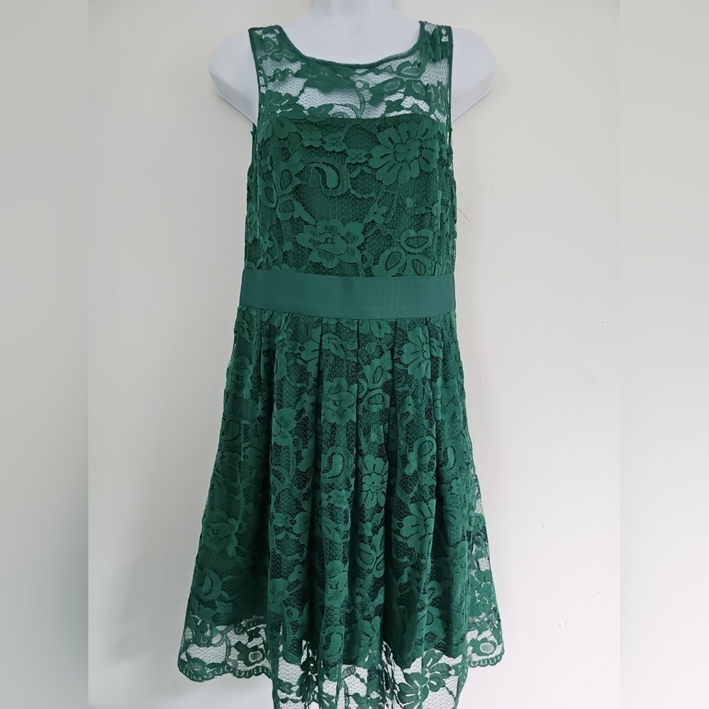 BB Dakota Anthropologie Women's Green Lace Dress Size 6 Sleeveless Lined Zipper